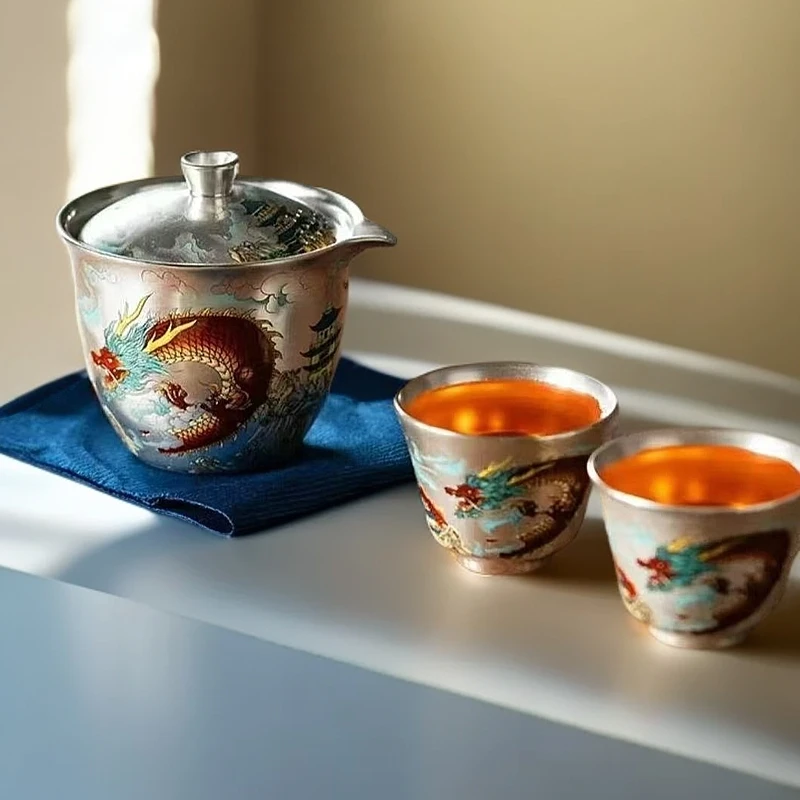 周鸿杰-旅行套龙腾盛世银（一壶两杯）2036