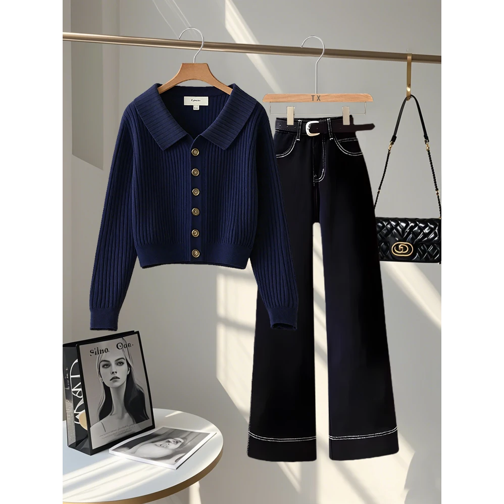 2025超火一整套穿搭爆款洋气慵懒风显瘦上衣高腰百搭气质直筒裤子