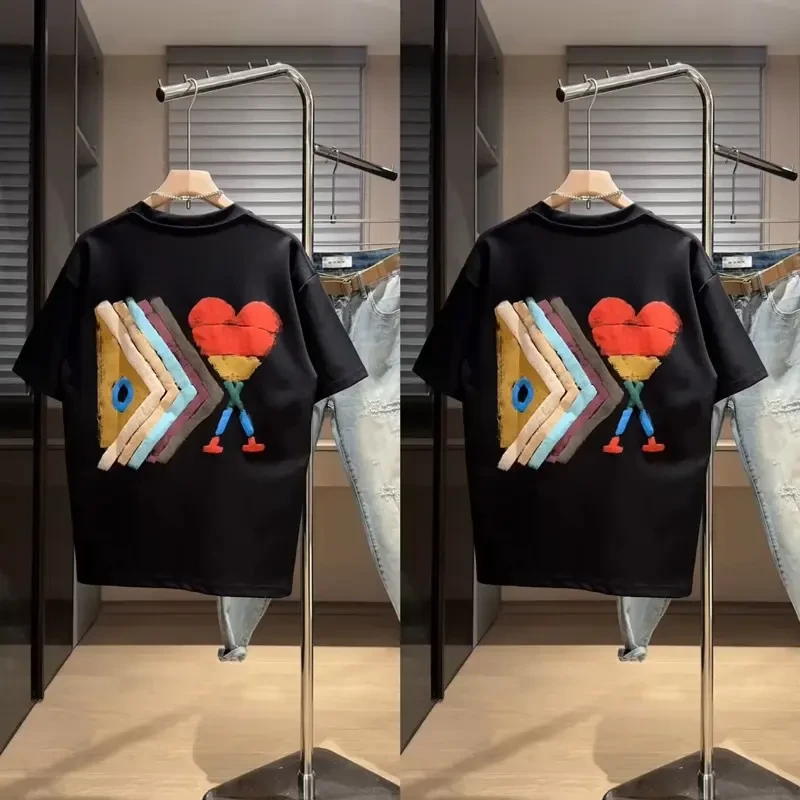 夏季男士运动纯棉休闲彩绘短袖T恤上衣百搭圆领男款情侣时尚潮