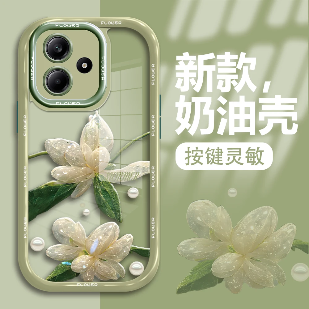 适用于红米note14手机壳水晶花新款奶油壳防摔保护软硅胶高级感