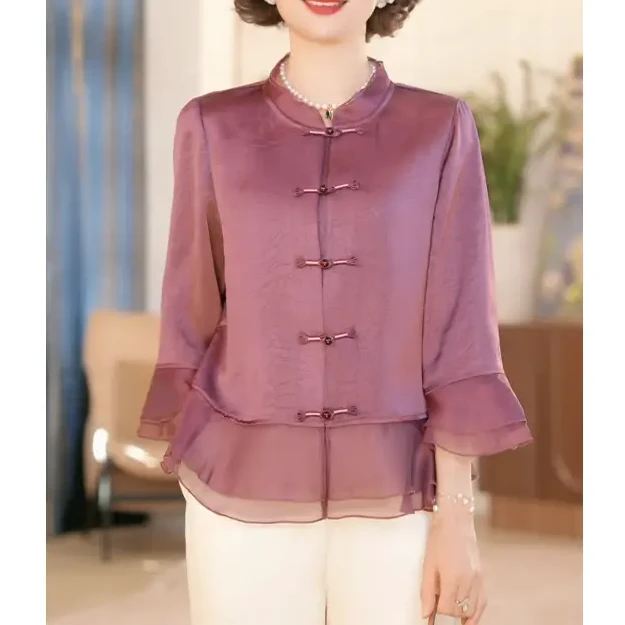 中年妈妈春装新中式国风套装2025新款洋气上衣服中老年女装两件套