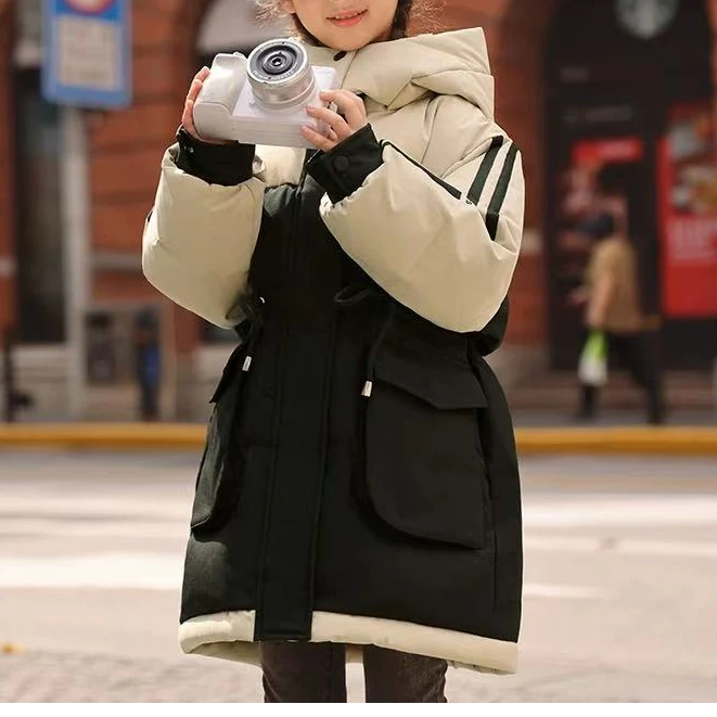 儿童冬季韩系百搭洋气撞色连帽羽绒服H2739