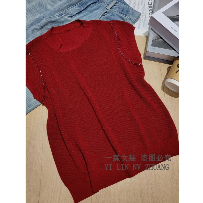一霖女装2025夏天设计感上衣时尚百搭凉感透气短袖针织衫XY23177