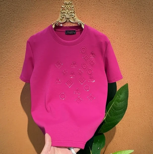 圆点短袖烫钻青年秋季多巴胺T恤钢印厚款常规款秋冬季