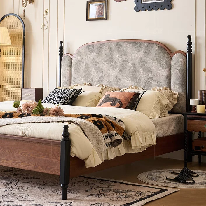 实木软靠2025年新款红橡木大床中古风主卧床法式复古床