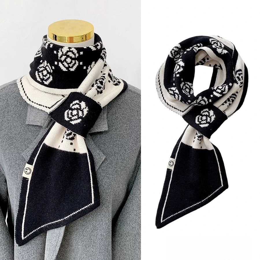 围巾女2024新款秋冬双面双色针织耳朵巾加厚韩版时尚保暖简单围脖