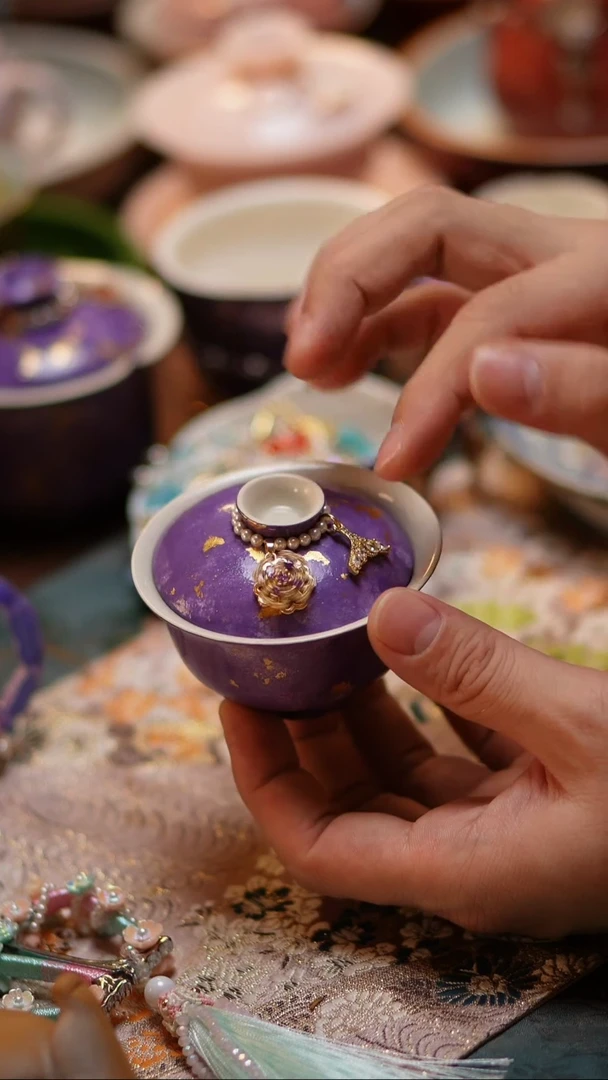 【闪购商品】紫色大漆盖碗（小）+提溜