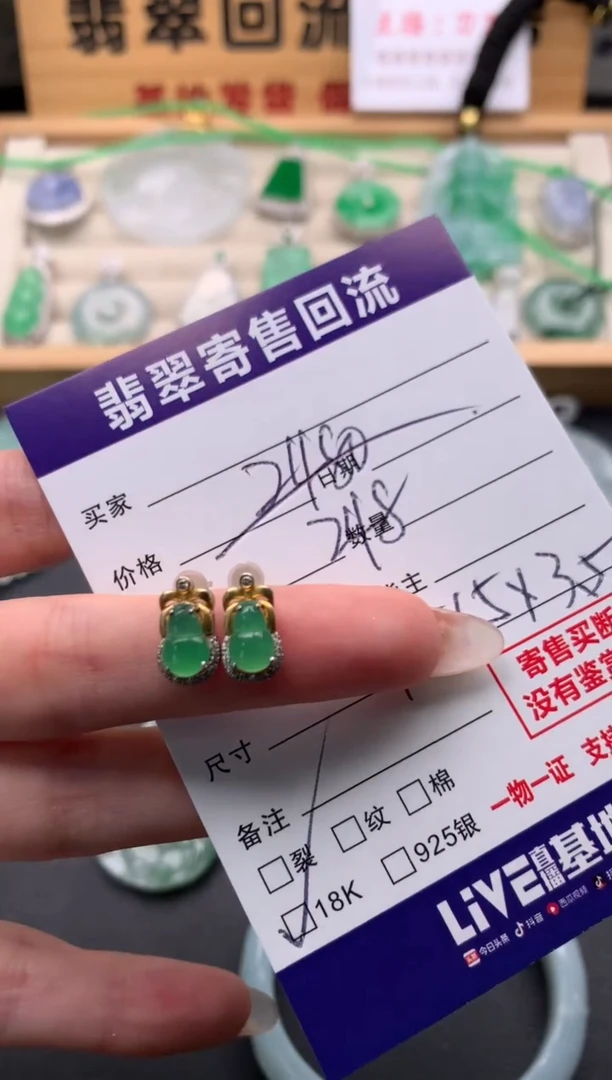 翡翠18K金镶嵌耳饰10135448