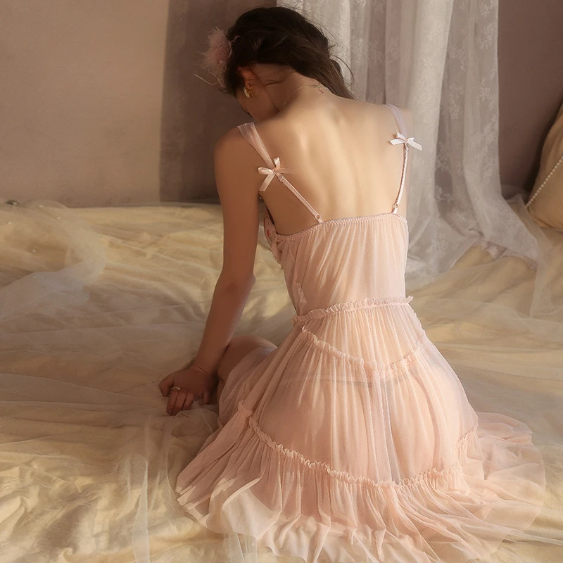 女士情趣内衣大码网纱蕾丝激情诱惑加胸垫吊带裙套装情趣睡衣锦纶