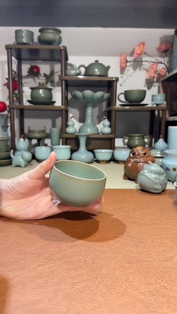 杯子瓷纯柴烧 全手禅定杯 主人杯品茗杯小渣斗 青绿釉