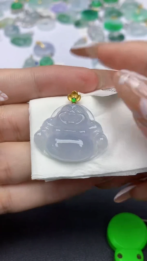 颈饰18K金镶嵌翡翠天然缅甸a货翡翠百元以上9元证书费自理