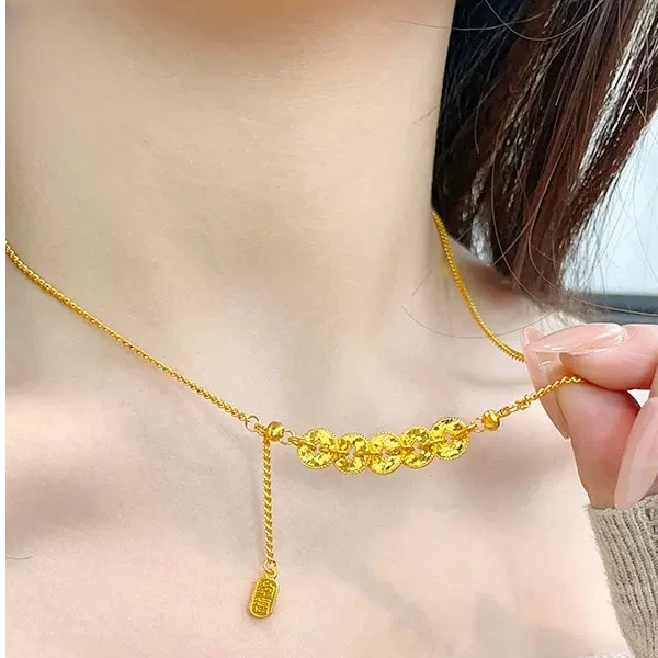 铜合金项链 镀K金时尚金色爆闪碎碎冰五帝钱项链女精美百搭不掉色