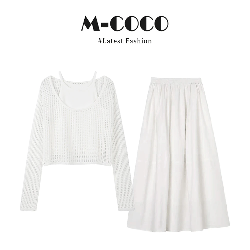 MARIE.COCO气质新款宽松镂空吊带背心防晒针织衫花苞裙慵懒风套装