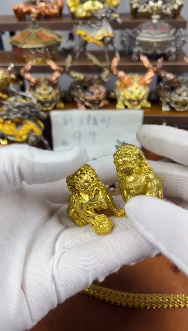 狮子一对黄铜实心