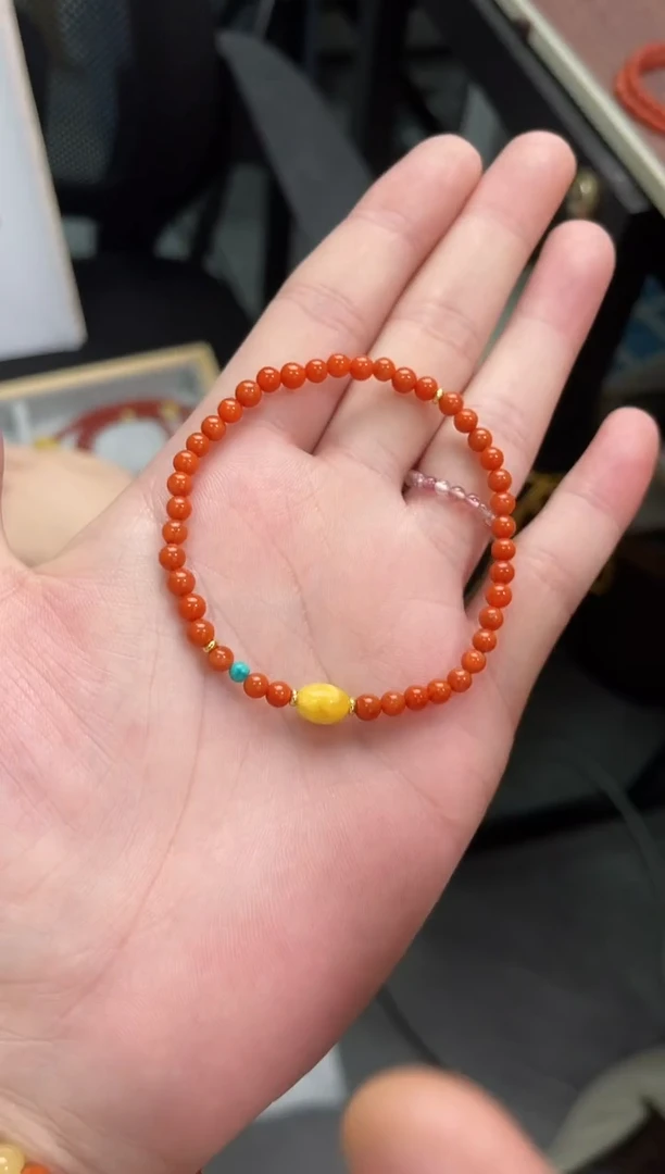 【闪购商品】未镶嵌南红玛瑙手串4mm南红单圈蜜蜡QF-A300