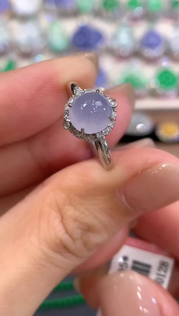 18K金镶嵌戒指翡翠a32紫货有色差