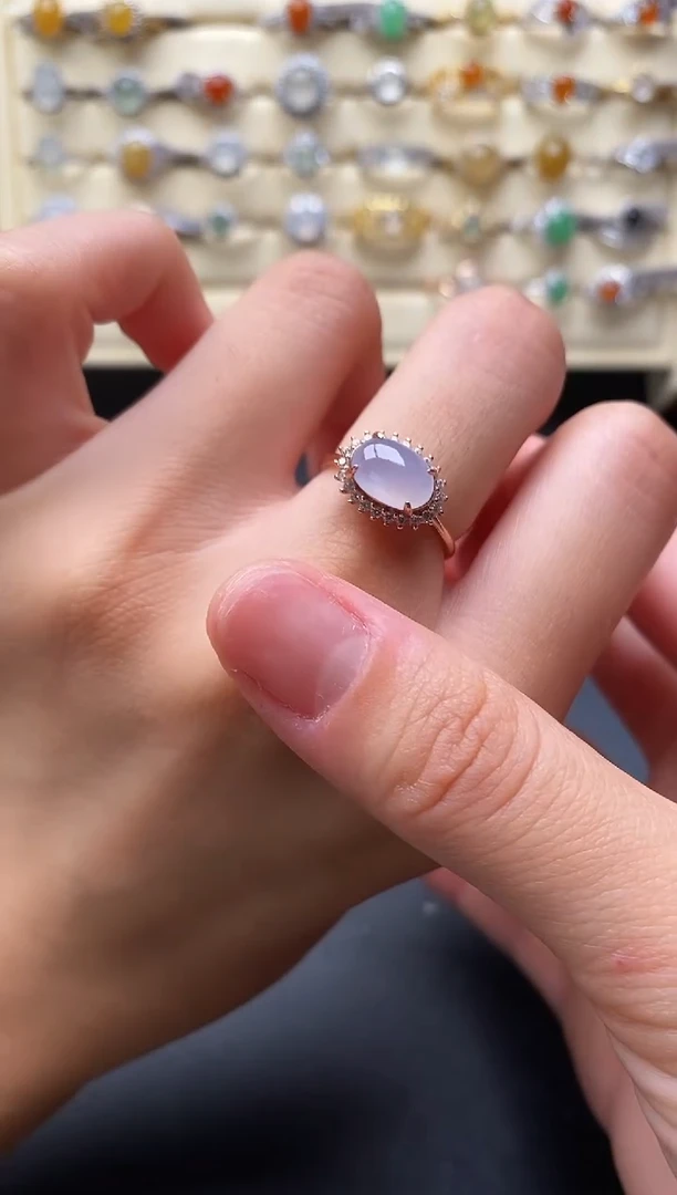 银S925镶嵌戒指翡翠天然翡翠A货11  7-