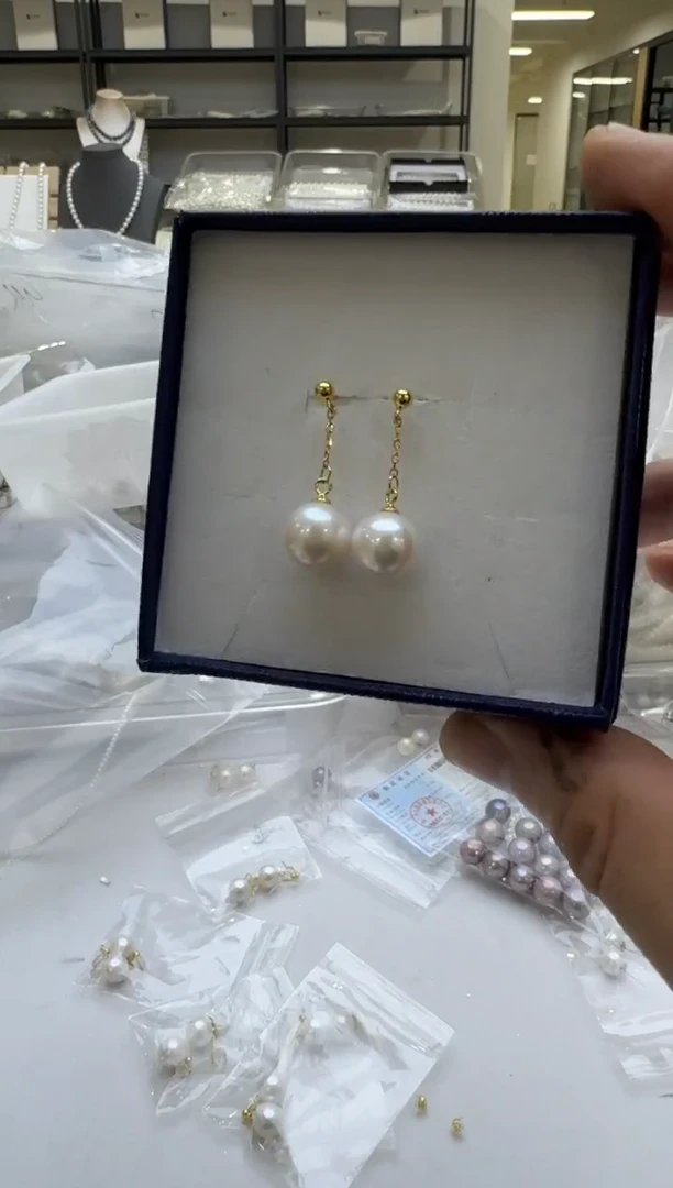 银S925镶嵌淡水珍珠耳饰10-11mm 大风吹