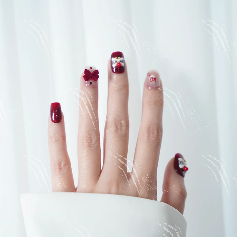 【浮雕招财】爆闪招财钱到家浮雕醒狮红丝绒蝴蝶结手工穿戴