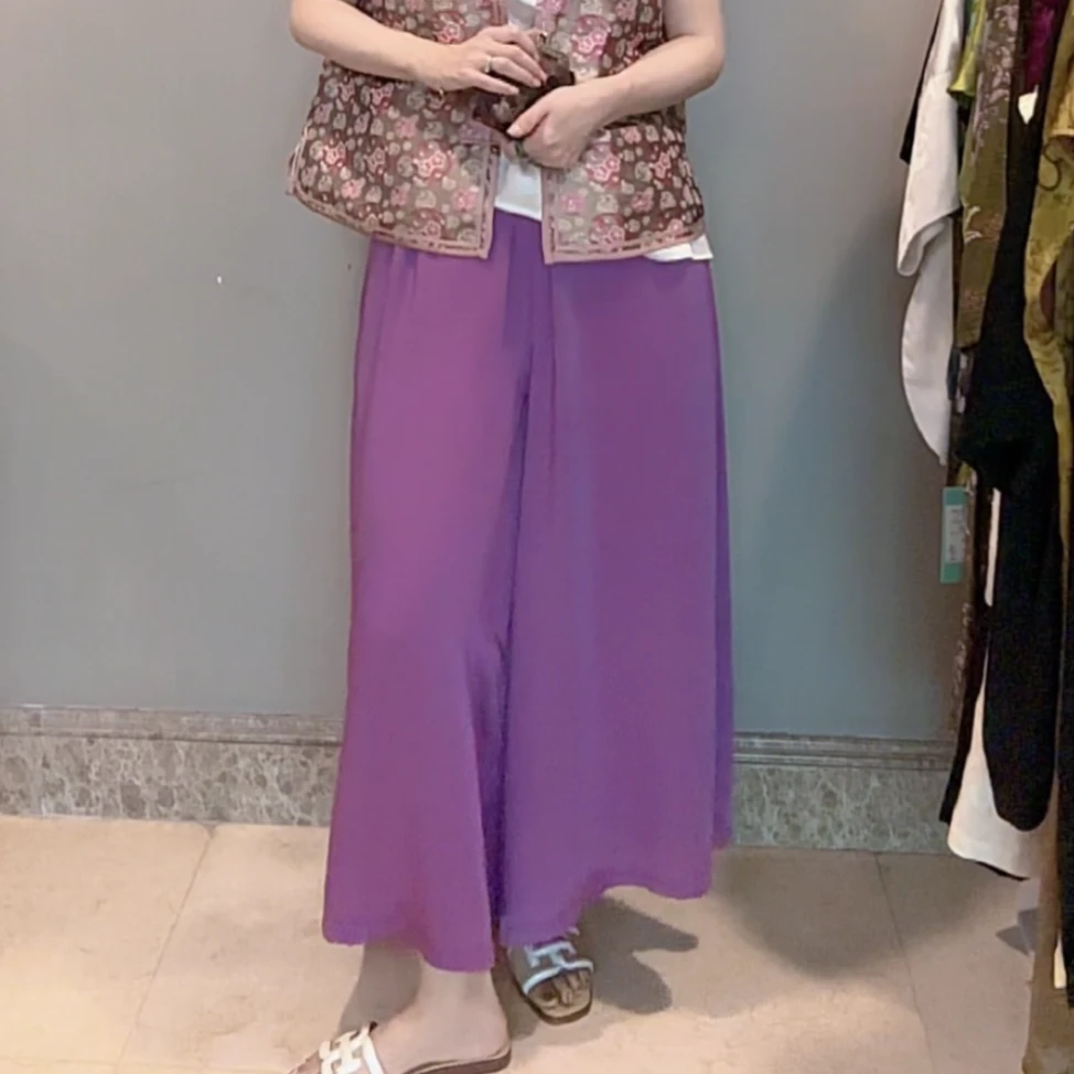 3247｛紫逸｝松紧腰轻盈飘逸舒适透气百搭宽松时尚新款夏日阔腿裤