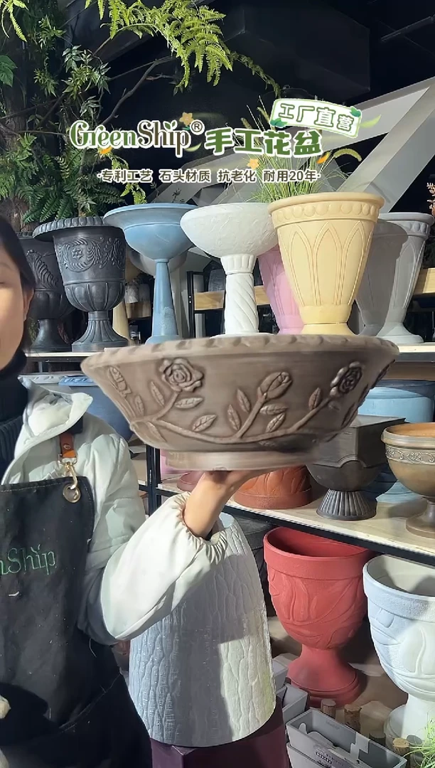 39*14/AAA39/巧克力色手工浮雕碗莲盆
