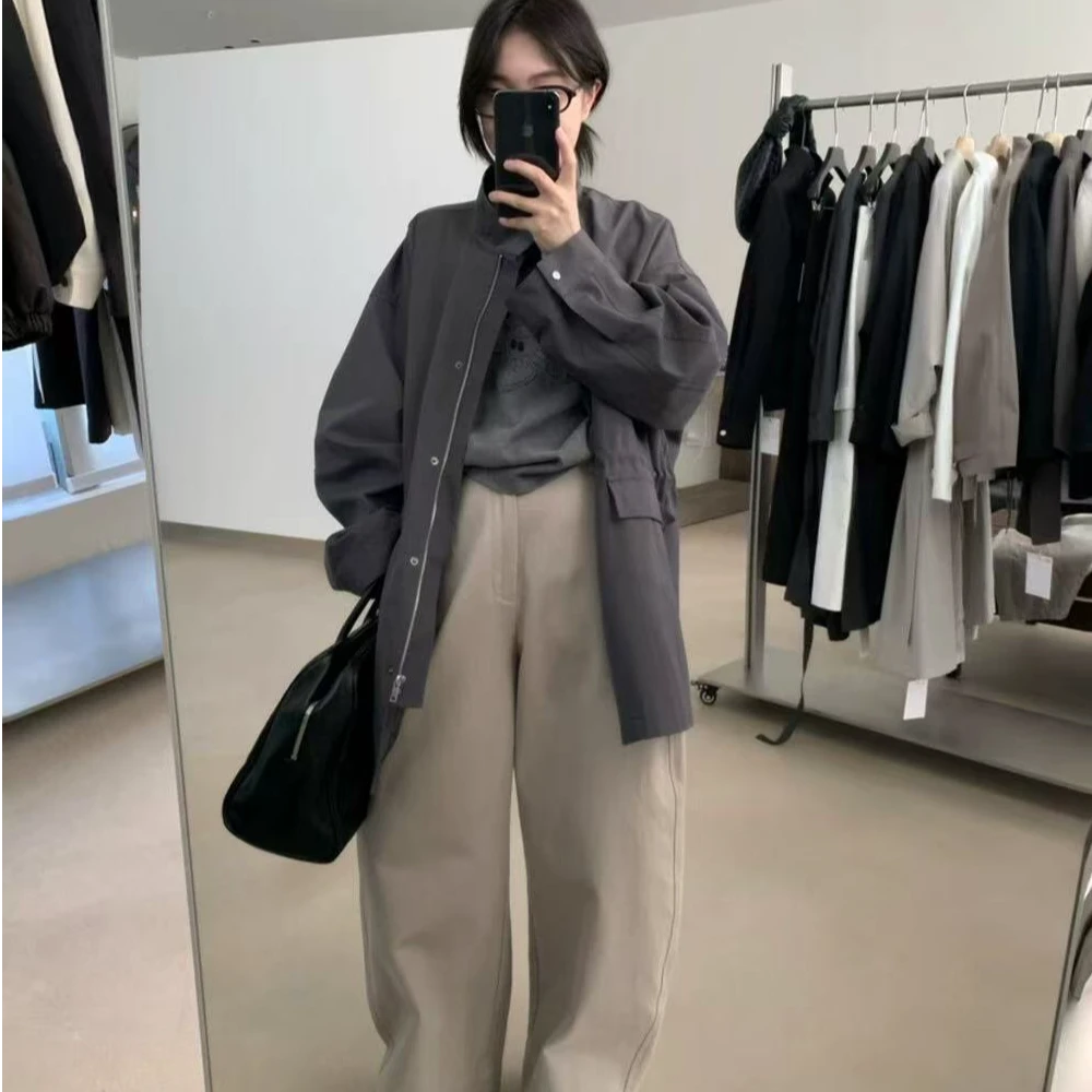 85137·抽绳风衣 WT# 东大门小立领抽绳中长款厚款风衣外套·
