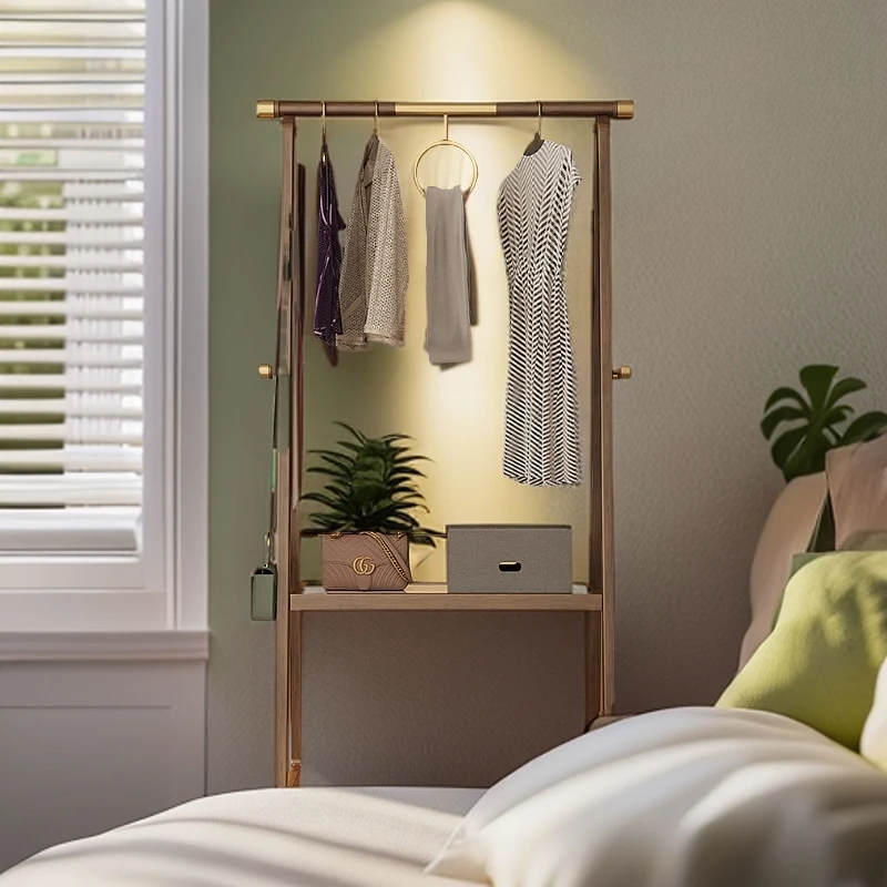 新中式实木挂衣架轻奢木质落地卧室家用中古衣帽架多功能置物架