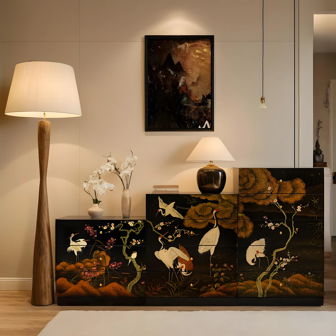 【本尼家】TS08法式中国风《松鹤延年》仙鹤斗柜3斗/4斗/5斗一组