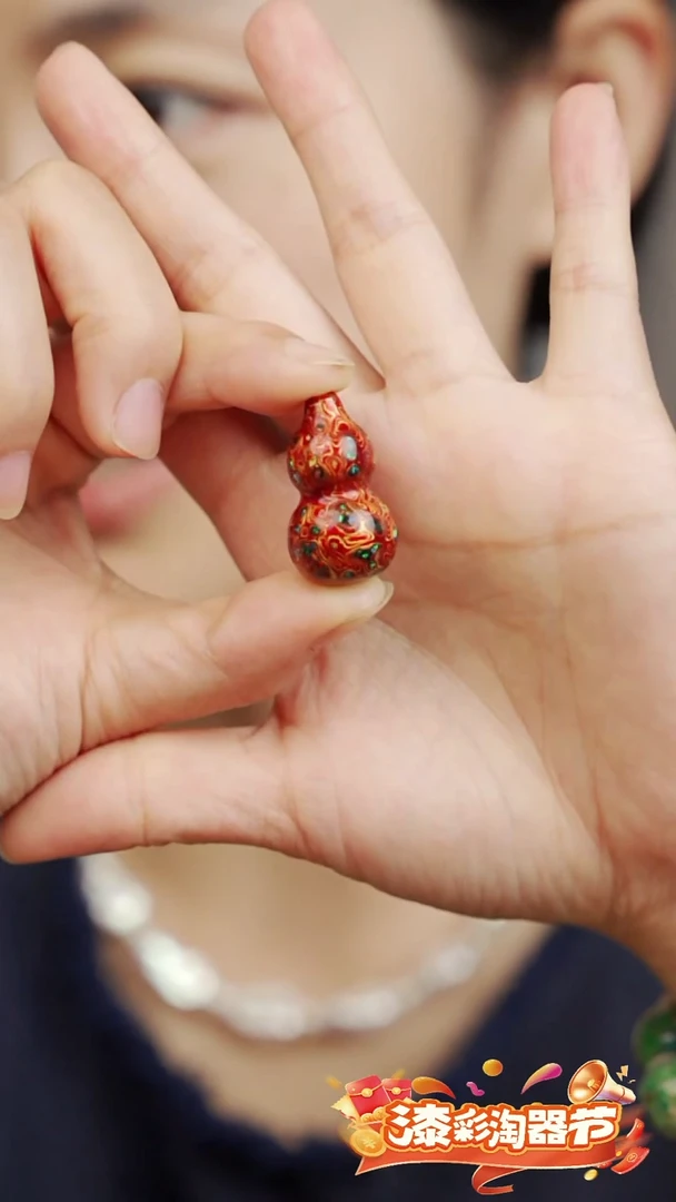 大漆木胎葫芦 把玩件 红金