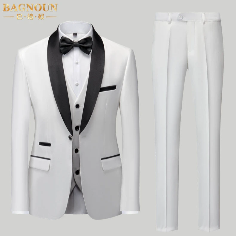巴格奴西服套装男士新款时尚修身款结婚男礼服三件套商务正装西装