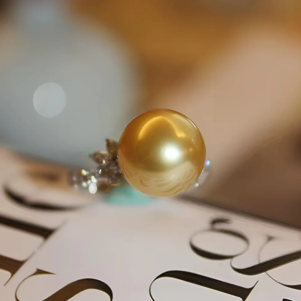 海水珍珠南洋金珠设计款戒指精灵般的小叶子高贵精致优雅柔和静美