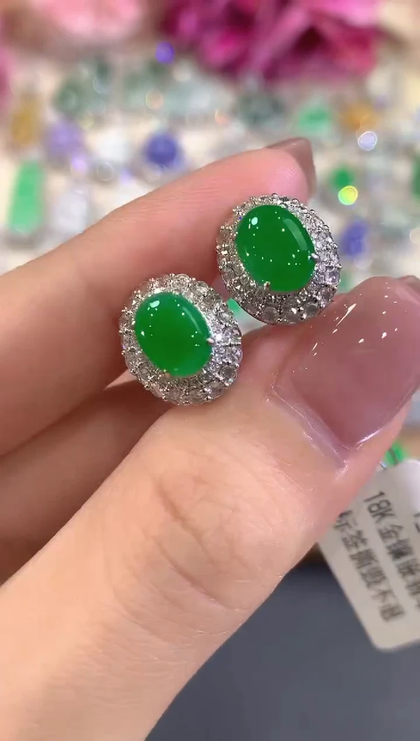 18K金镶嵌翡翠耳饰a 307