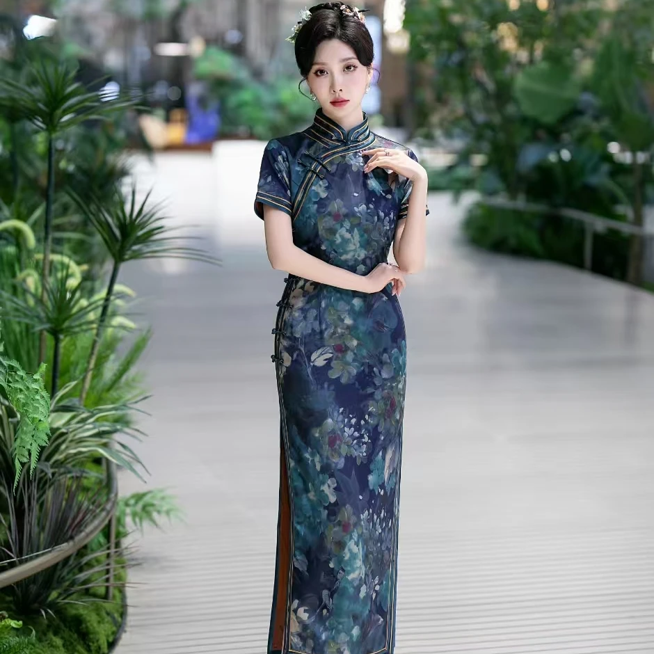 白幼秀港风高端夏季年轻清凉气质时尚复古修身日常双层旗袍5636