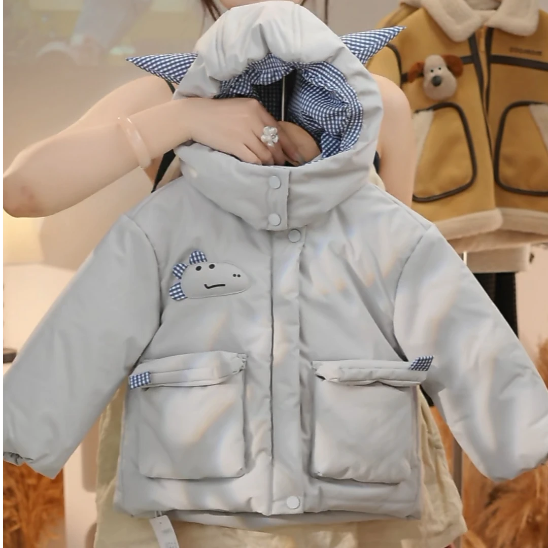 MOMOCO冬季新款男女童休闲百搭恐龙印花棉服外套77430101033