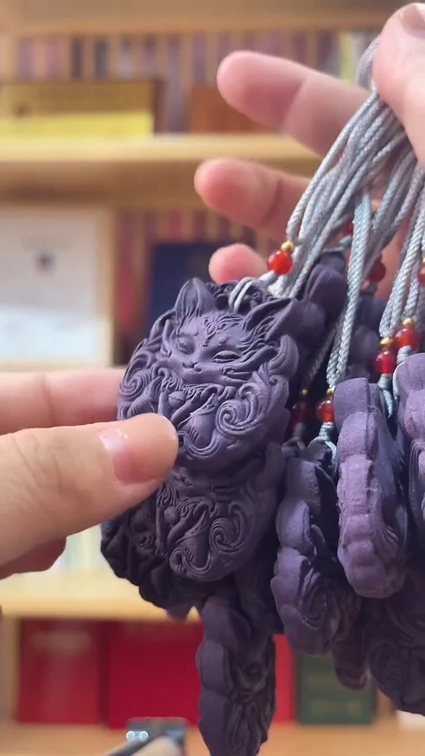 泥塑紫气东来香方合香牌小凤九