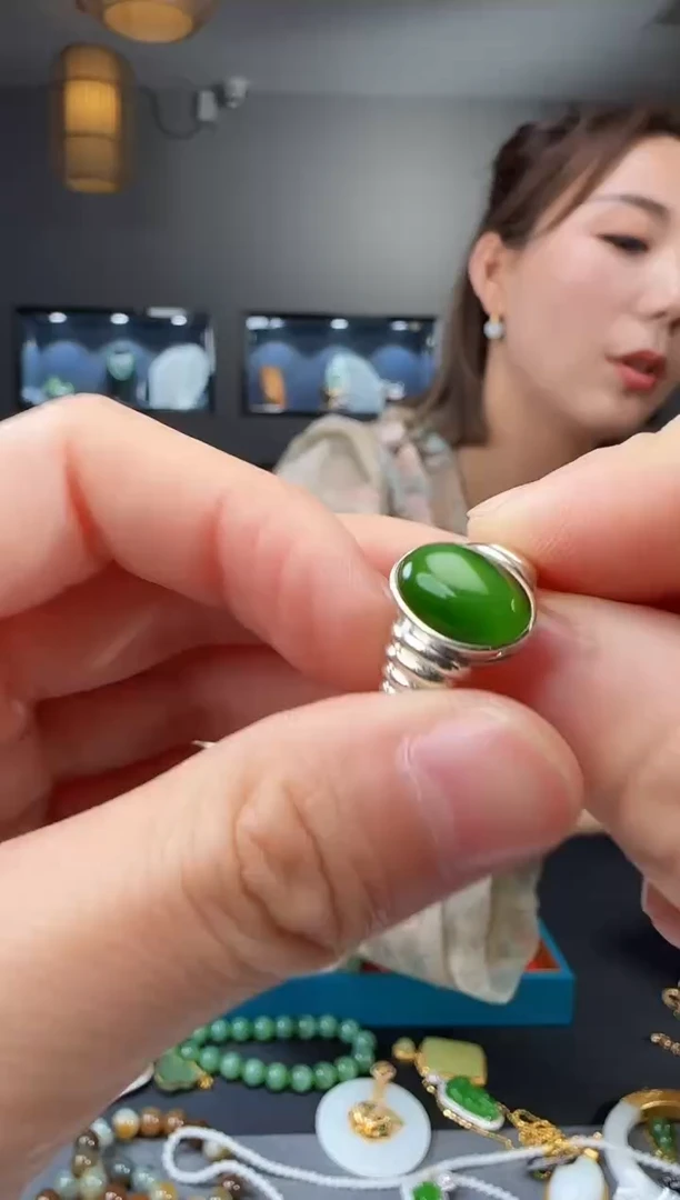 和田玉戒指银S925镶嵌1