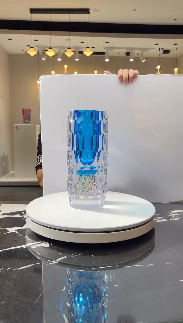 摆件巴比特美学 蓝色水母冷磨切面花器