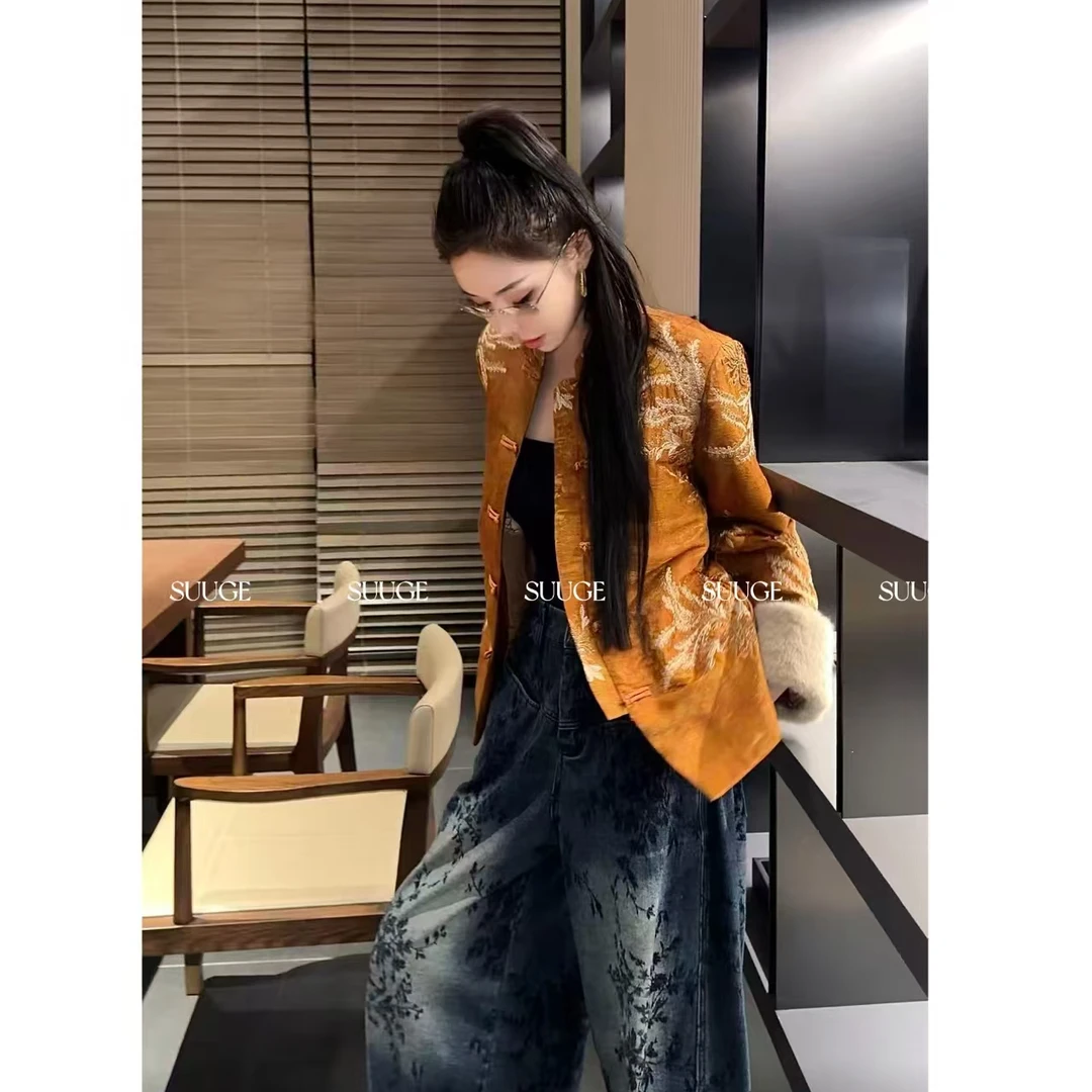 蘇格高定-【落日余晖】国风新中式冬季保暖盘扣重工提花毛毛外套