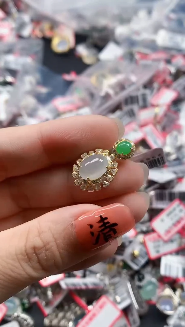 银S925镶嵌戒指翡翠天然A货缅甸翡翠