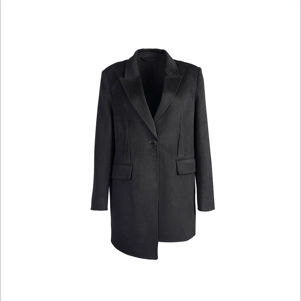 休闲宽松时尚百搭黑色立体褶手工呢外套-DA34206296