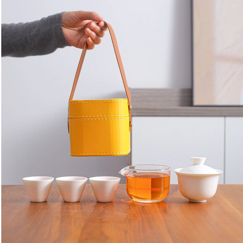 便携式旅行茶具羊脂玉瓷商务礼品旅行茶具旅行茶具套装高档伴手礼