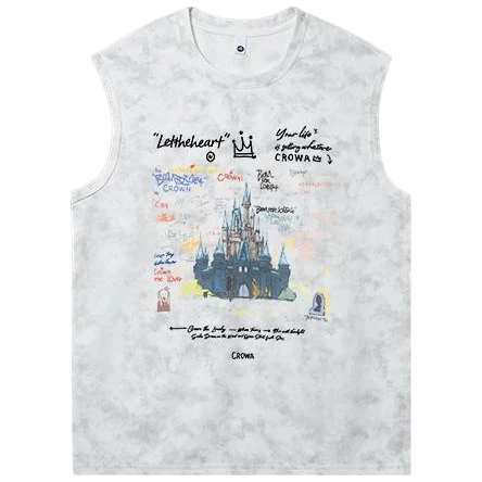 2025夏季新款扎染仿麂皮绒男生背心重磅抗皱ins潮流百搭无袖t恤男