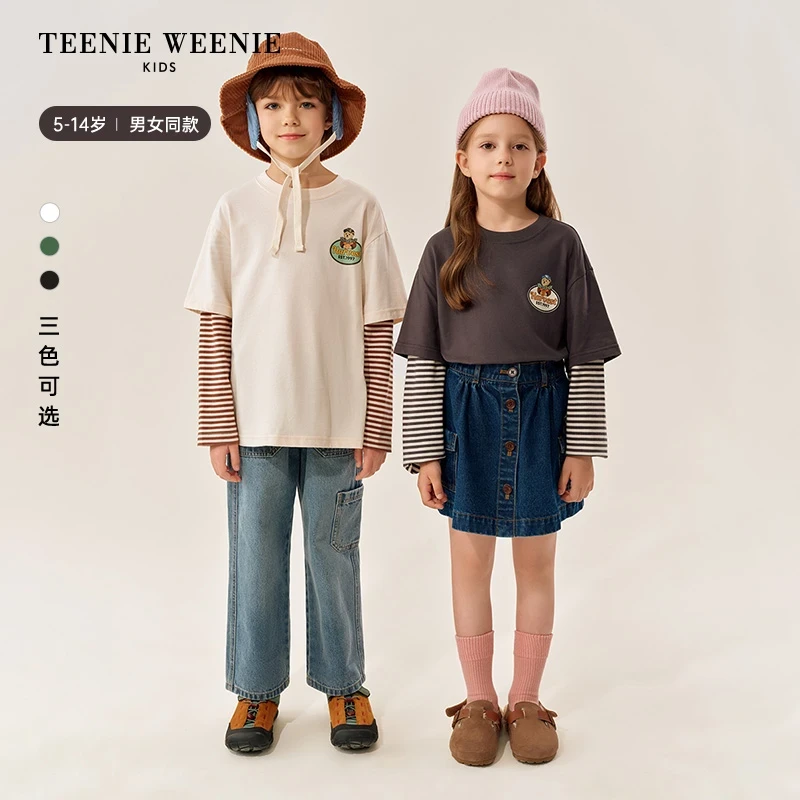 TeenieWeenie Kids小熊童装秋季撞色假两件长袖T恤TKLA257782I
