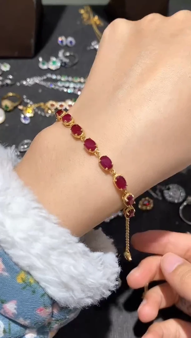 银S925镶嵌手链红宝石手链