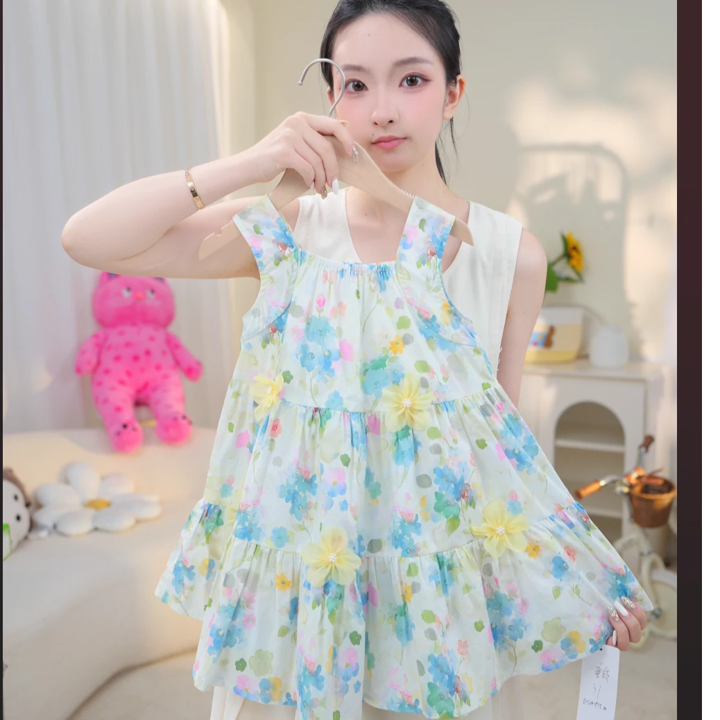 皇室童缘2025年夏季新款女童碎花小花吊带百搭连衣裙17630470218