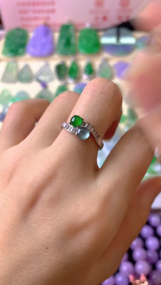 银S925镶嵌戒指翡翠子*心戒指