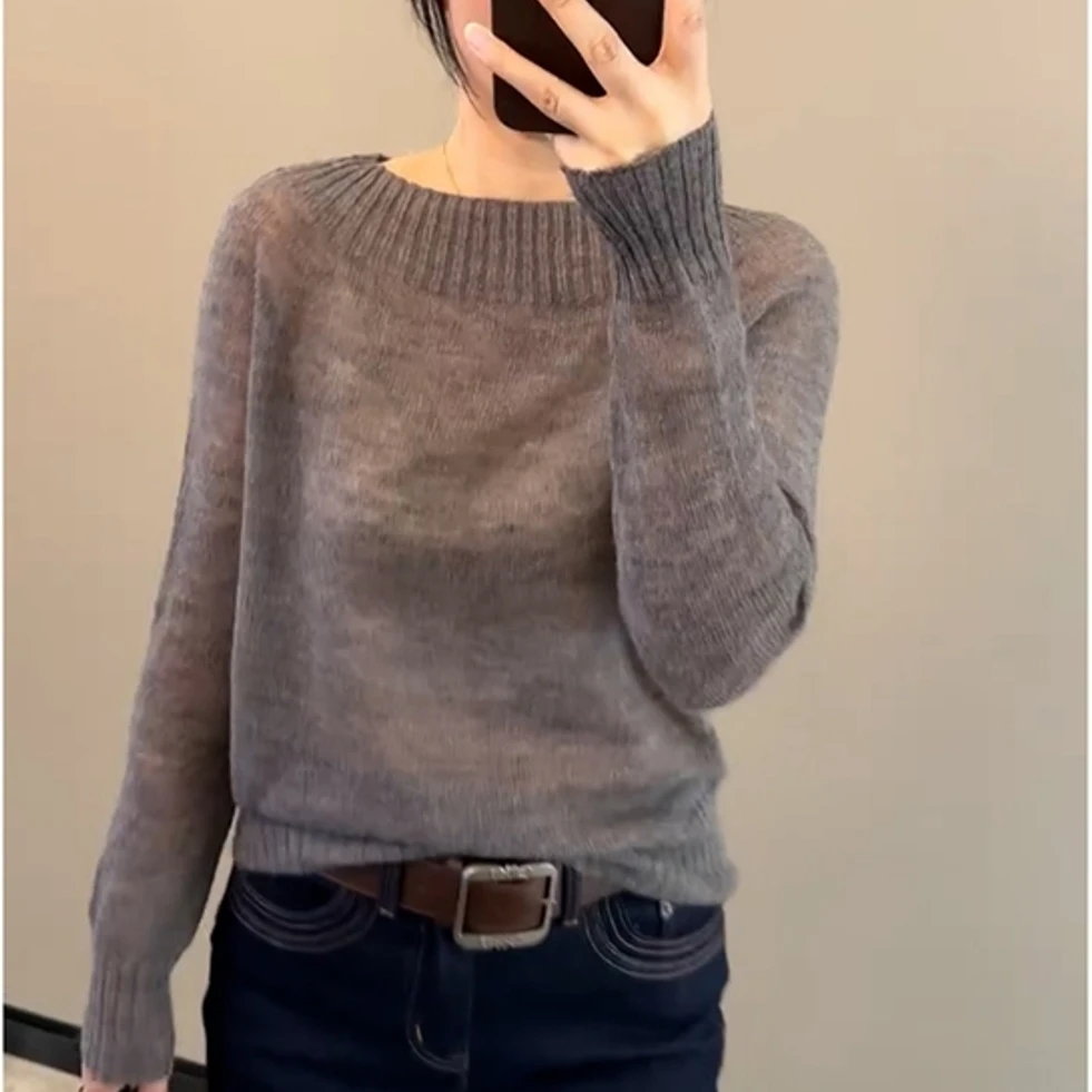 2025秋季新款宽松慵懒风软糯奶fufu毛衣高级感超好看灰色针织衫女