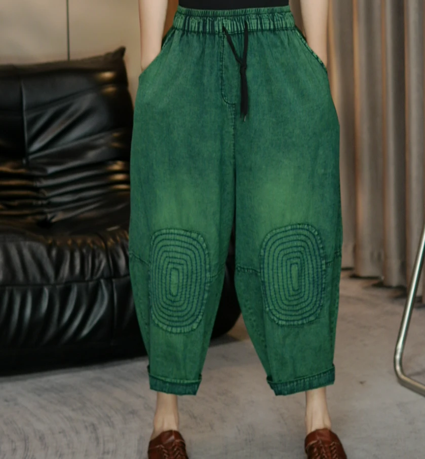 夏款刺绣指纹牛仔裤宽松文艺民族风