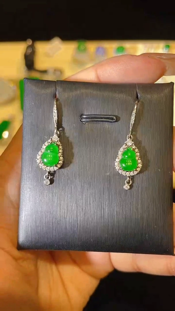 翡翠银S925镶嵌耳饰天然翡翠A货