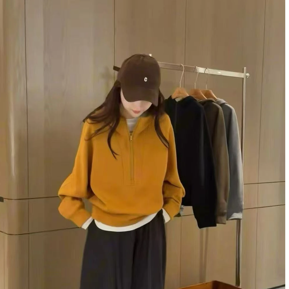 782番外（加绒）秋冬季新款韩版连帽休闲风拉链显瘦百搭圆领卫衣女